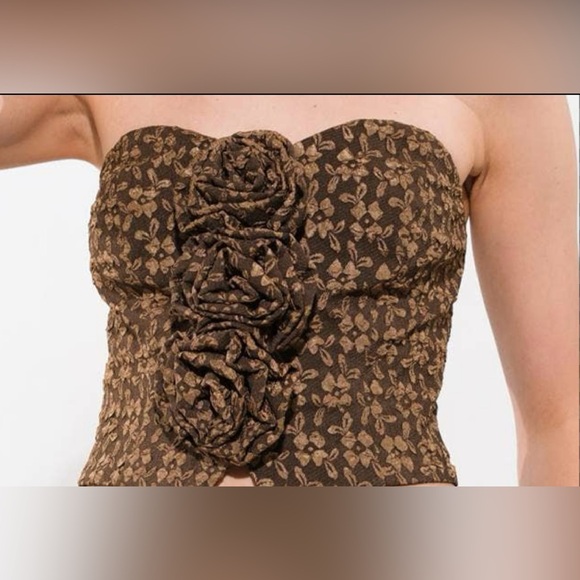 NWT Floral Strapless Corset Top & Midi Skirt Set – Brown Vintage Print - Picture 5 of 9